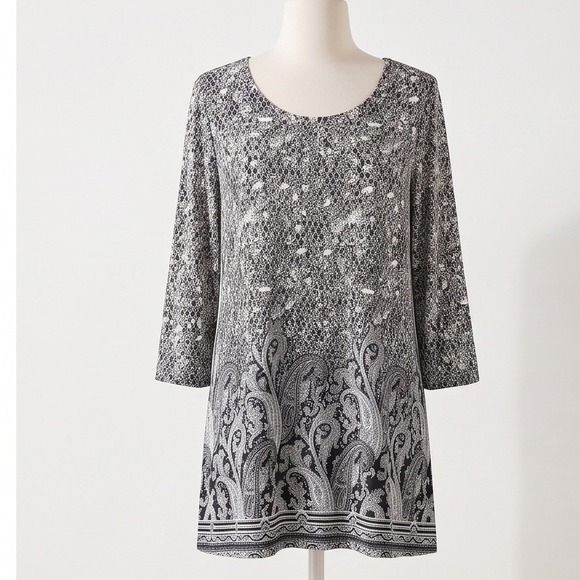 Jones New York Tops - Jones New York JNY 1X Top Paisley Floral Black White Tunic 3/4 Sleeve NWT